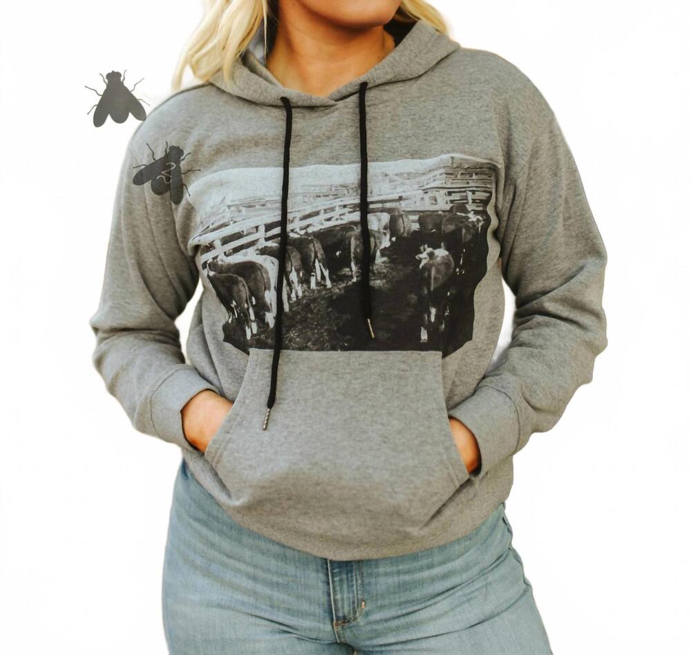 NEW 2FLYCO cattle culture hooded sweatshirt in grey